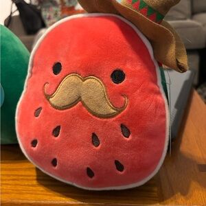 7 inch watermelon with mustache squishmallow plushie with tag